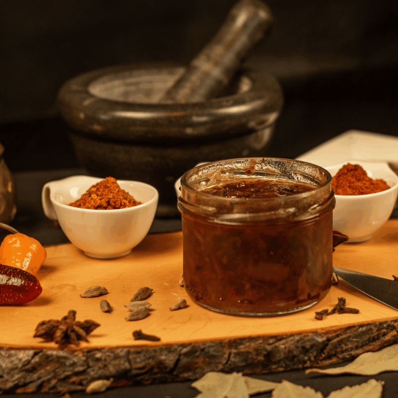 full jar of feijoa chutney and spices